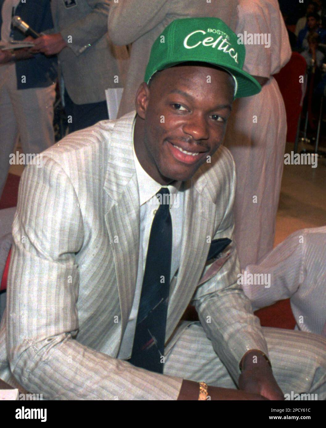 ADVANCE FOR WEEKEND EDITIONS JUNE 17-19 ** FILE ** Len Bias wears a Boston  Celtics hat after being selected as the No. 2 pick in the NBA draft in New  York