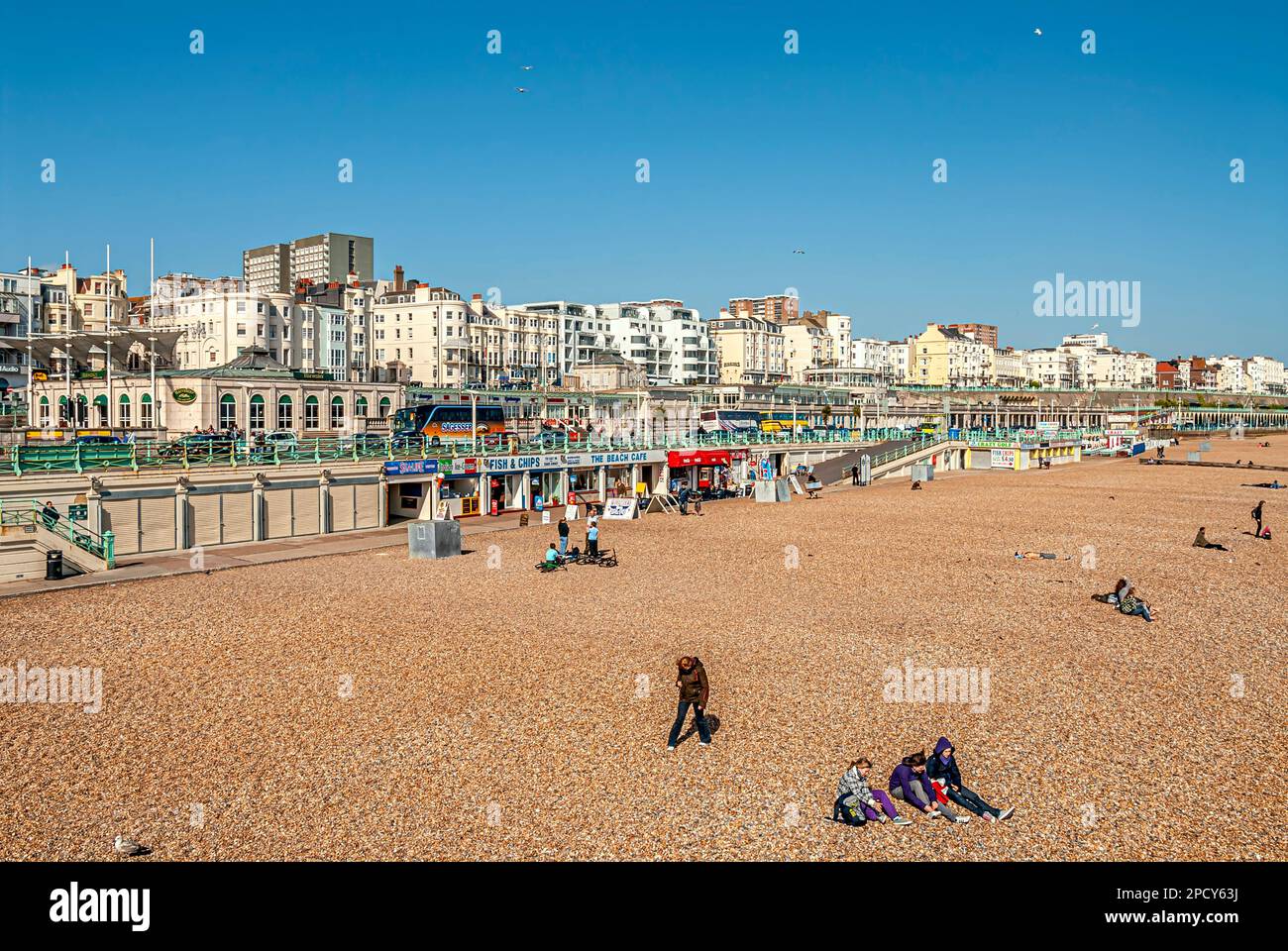 View along Brighton Beach, East Sussex South England Stock Photo