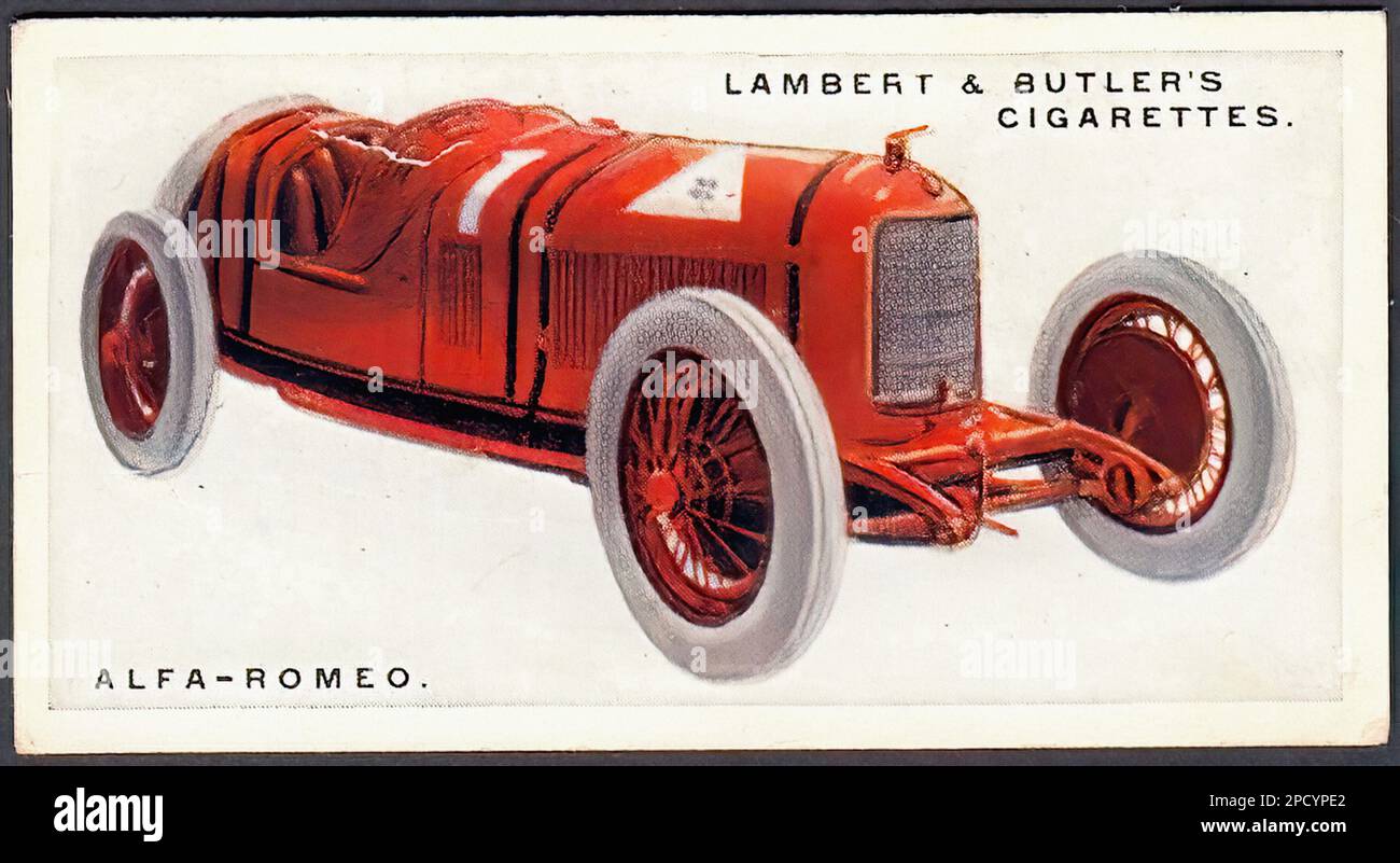 Alfa Romeo racing car 1926 - Car Vintage Cigarette Card Stock Photo - Alamy