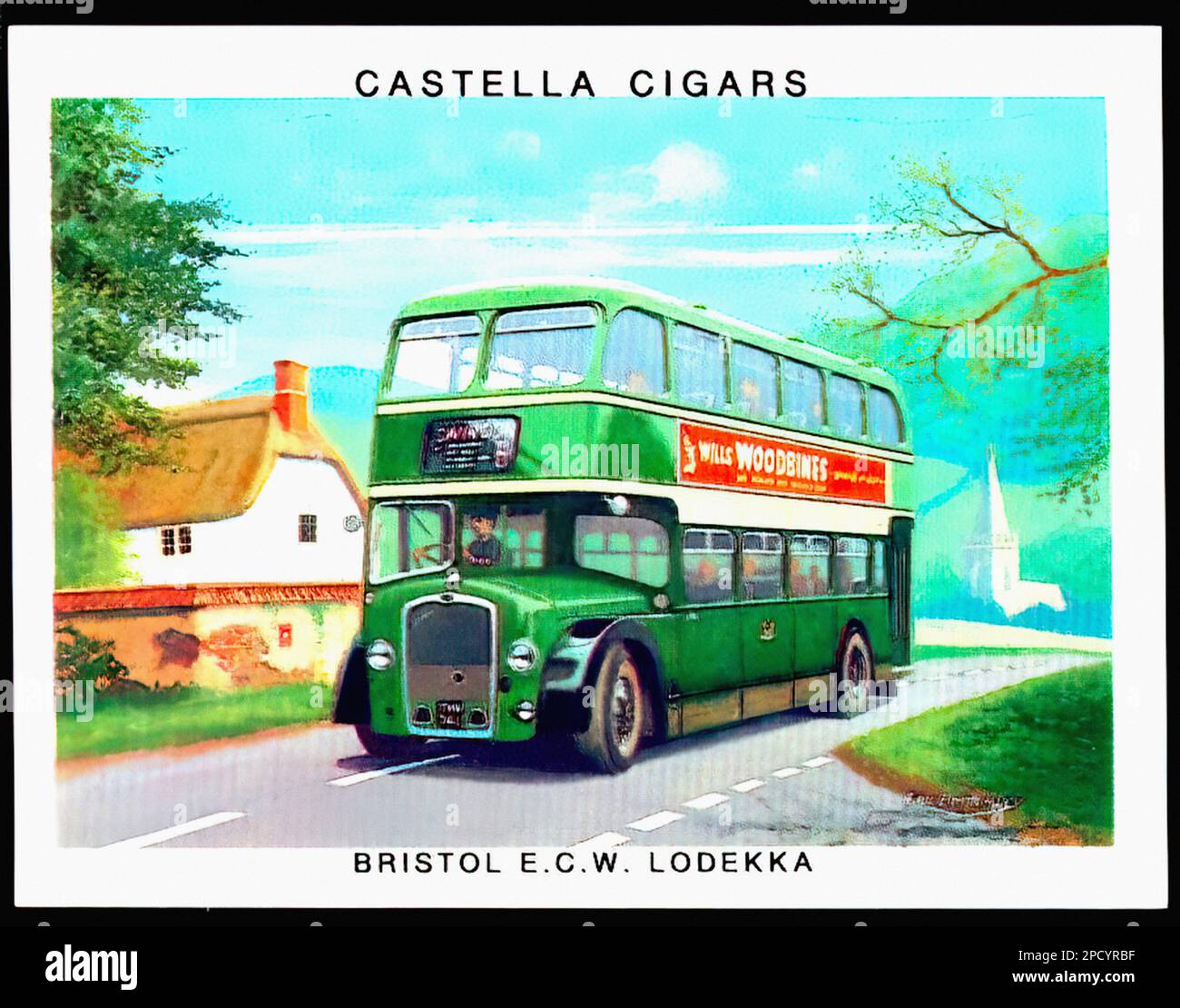 Bristol E.C.W. Lodekka Bus - Car Vintage Cigar Card Stock Photo
