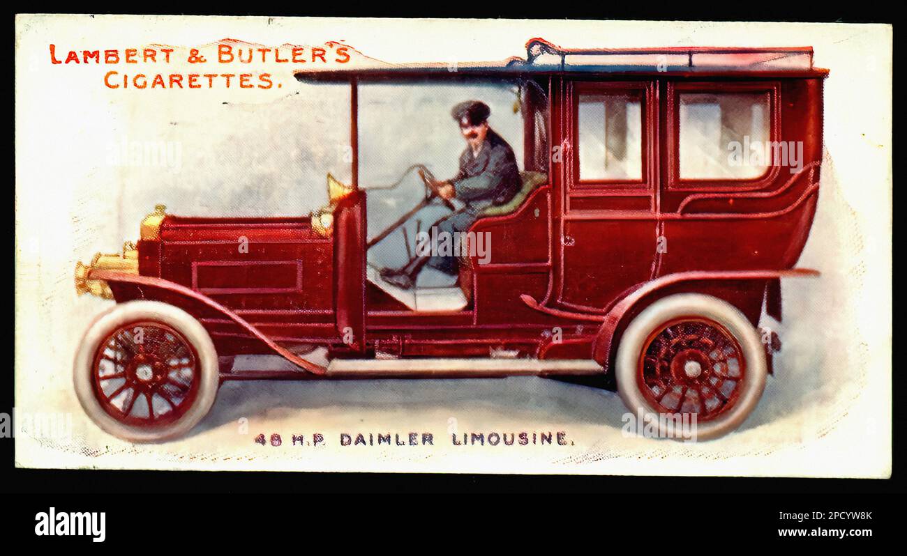 Daimler Limousine 1908 - Car Vintage Cigarette Card Stock Photo