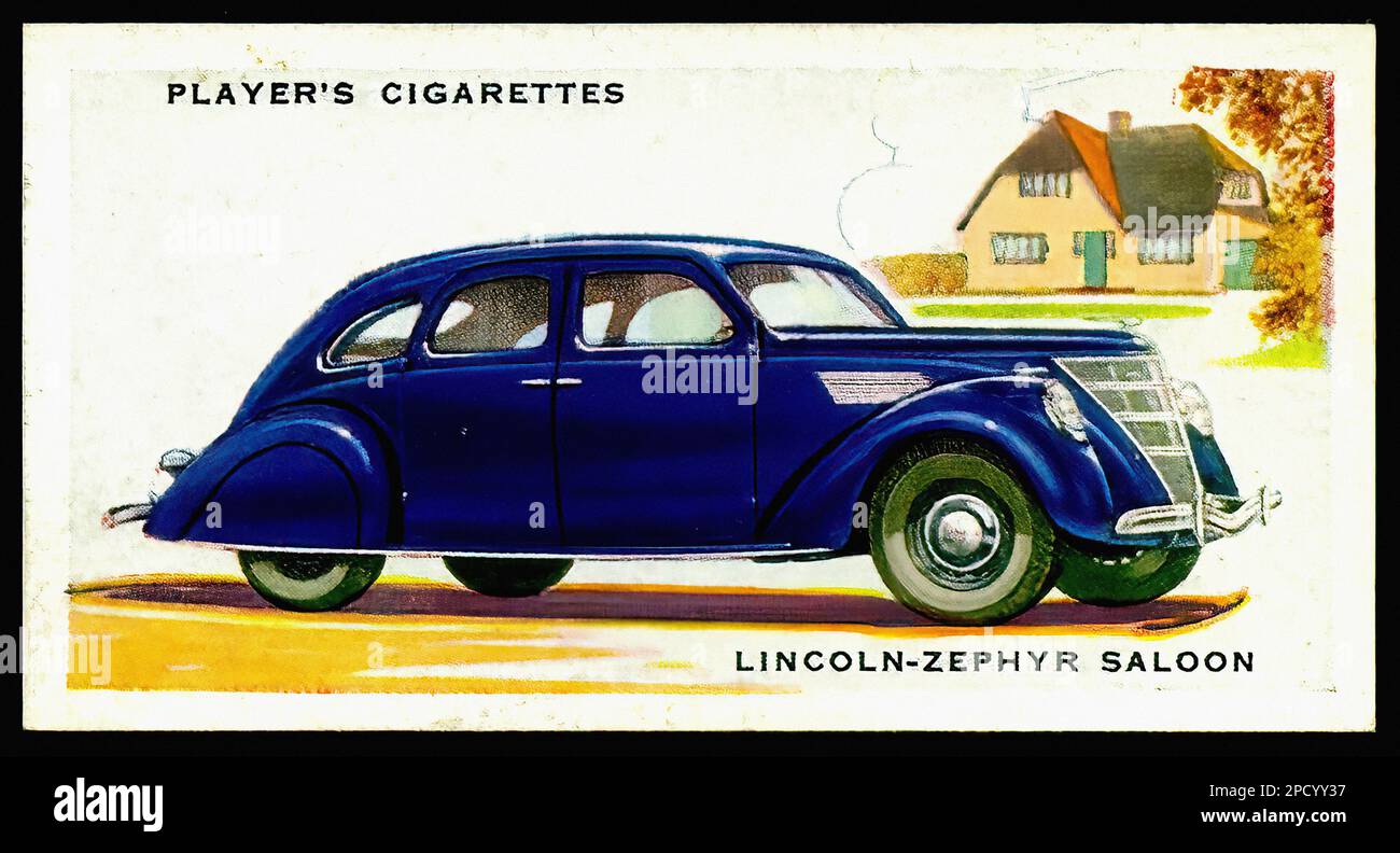 Lincoln-Zephyr, 1937 - Car Vintage Cigarette Card Stock Photo