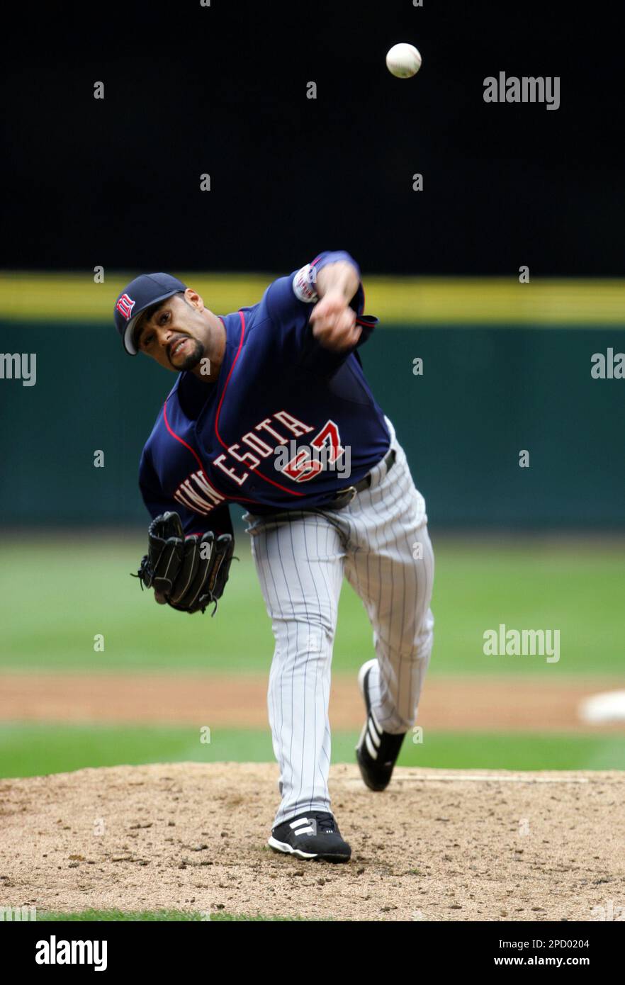 Minnesota Twins starter Johan Santana delivers a pitch in the third inning  as the Toronto Blue Jays host the Twins in their home opener at the Rogers  Center in Toronto, Canada on