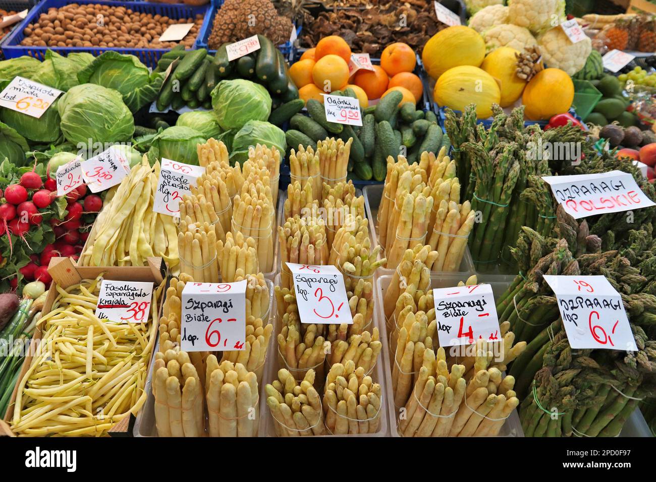 Vegetable prices in Poland. Food market place in Poland Wroclaw