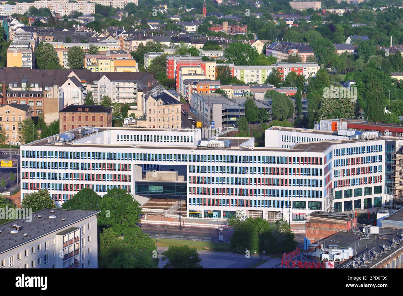CHEMNITZ, GERMANY - MAY 8, 2018: Technical town hall (Technisches Rathaus) modern building in Chemnitz, Germany. Chemnitz is the 3rd-largest city in t Stock Photo