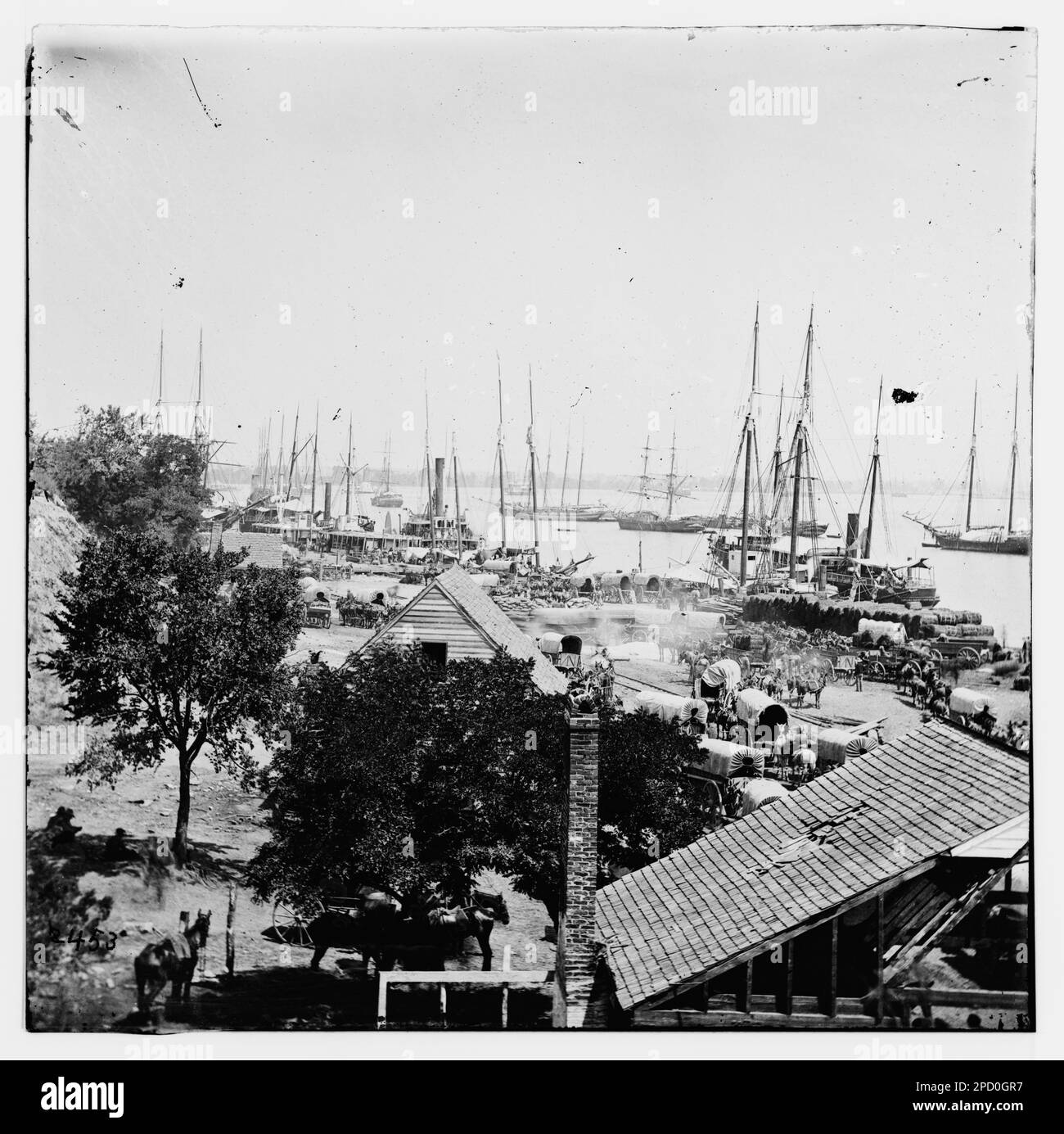 City Point, Virginia. Army wagons and transports. Civil war photographs