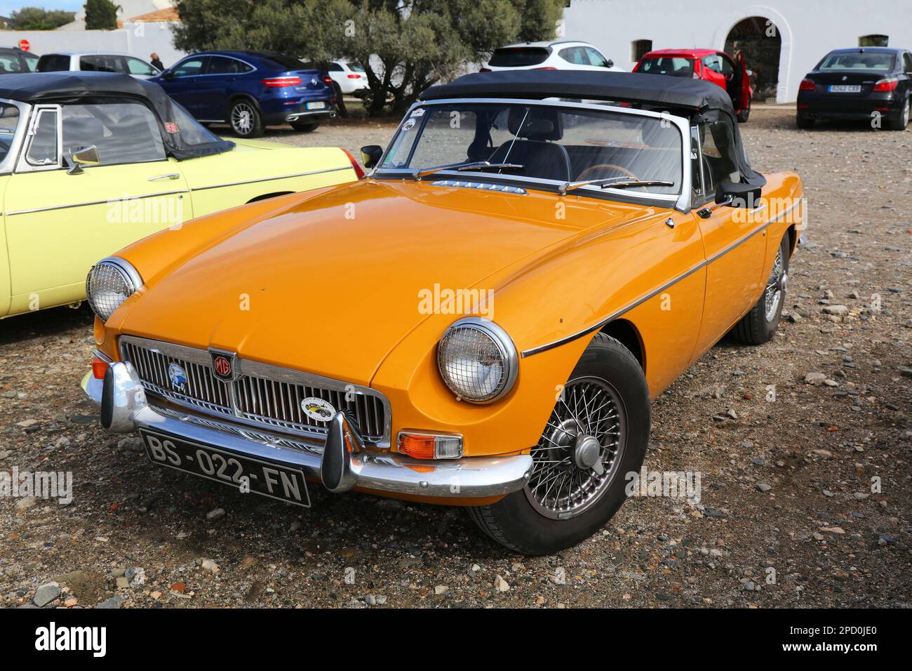 CADAQUES, SPAIN - OCTOBER 5, 2021: MG MGB oldtimer British sports car roadster parked in Cadaques, Spain. Stock Photo