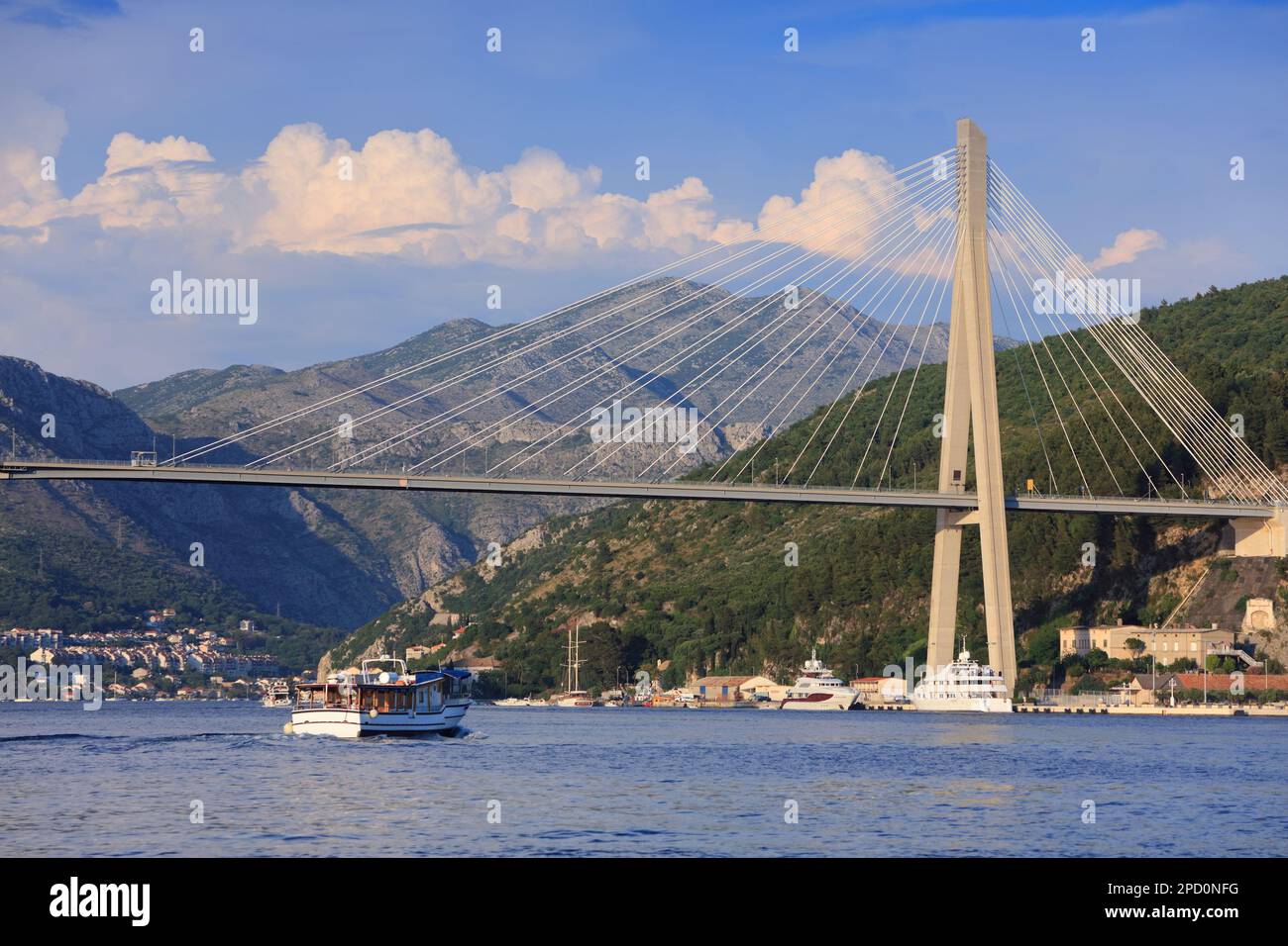 Cable stayed bridge in Dubrovnik, Croatia. Road infrastructure of Croatia. Stock Photo