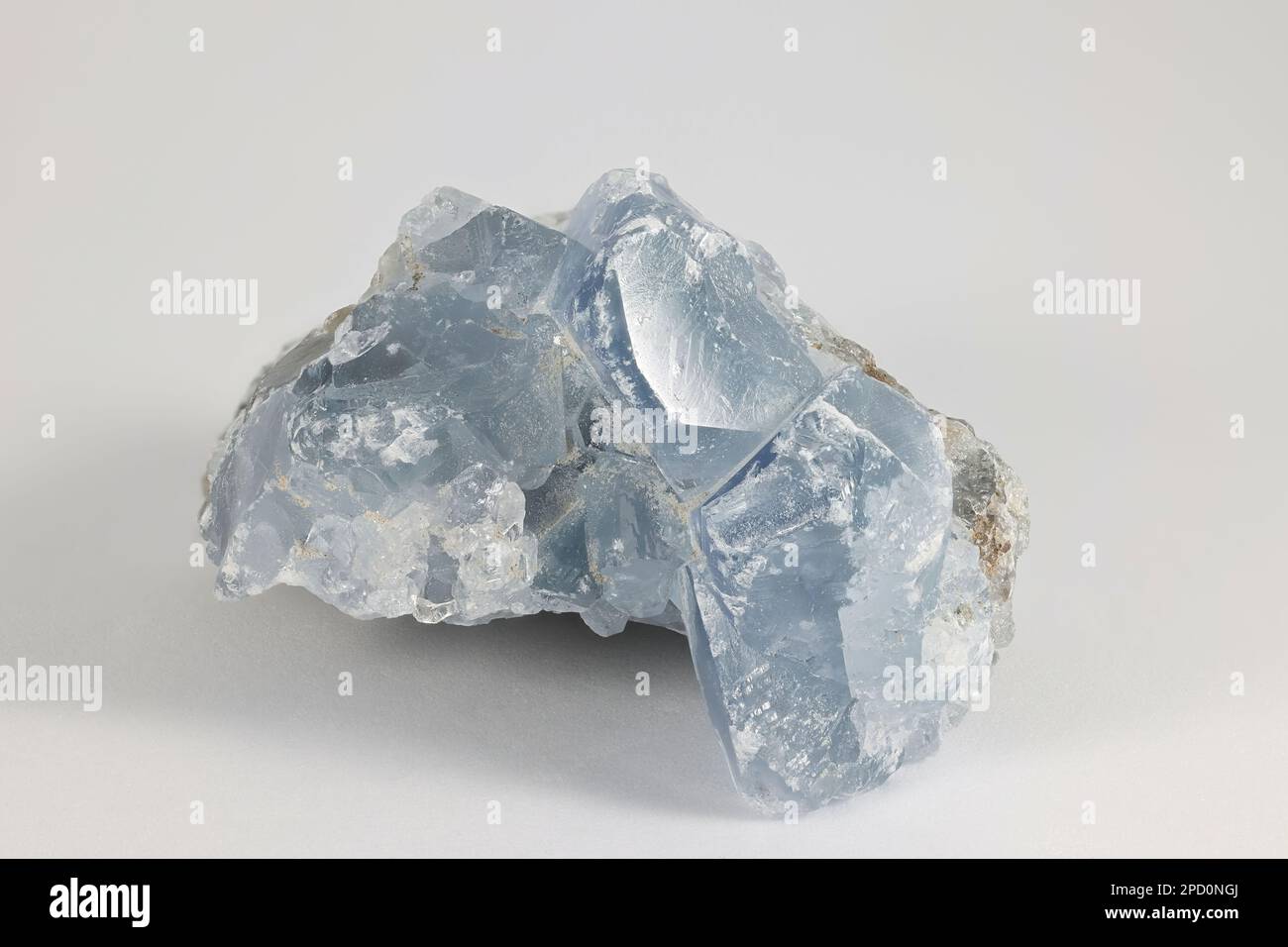 Blue transparent crystals of selenite, a variety of gypsum Stock Photo