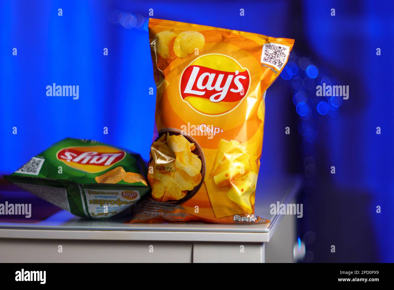 Tyumen, Russia-January 06, 2023: Bag Lays potato chips. Lays is the ...