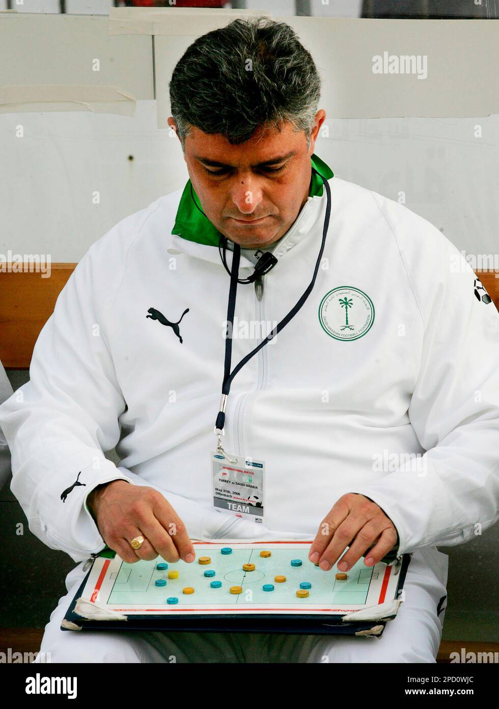 Saudi Arabia's coach Marcos Paqueta from Brazil prepares for a soccer  friendly between Turkey and Saudia Arabia in the Bieberer Berg stadium in  Offenbach near Frankfurt, central Germany, Wednesday, May 31, 2006.