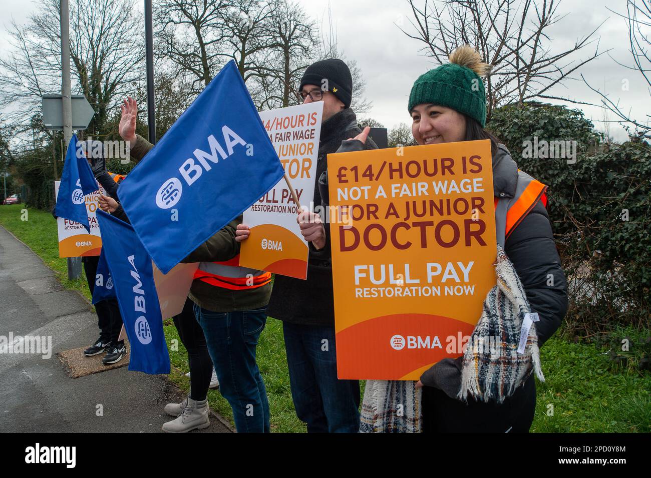 Hillingdon, Middlesex, UK. 14th March, 2023. Junior Doctors picketing