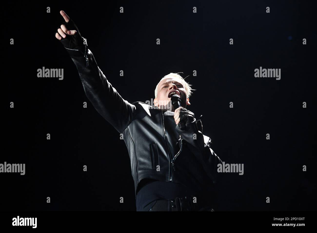 Moscow. Singer SHAMAN (Yaroslav Dronov) performing at a solo concert at