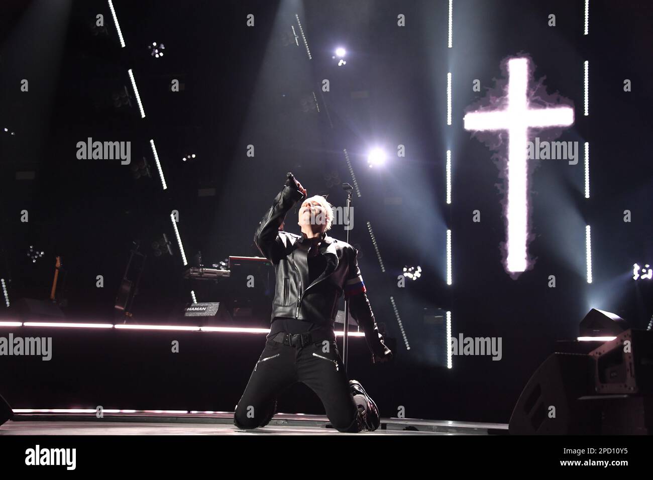 Moscow. Singer SHAMAN (Yaroslav Dronov) performing at a solo concert at