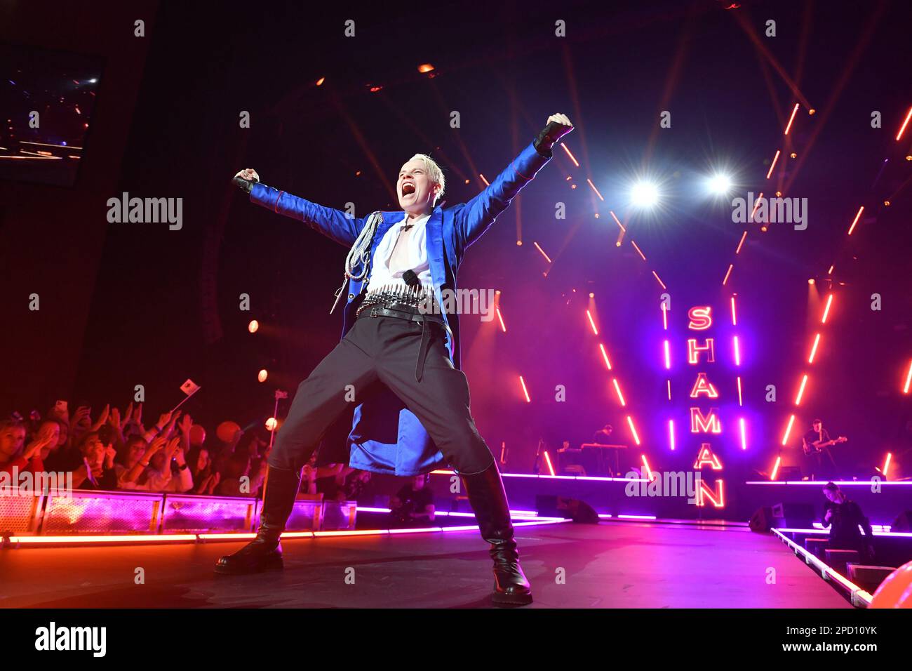 Moscow. Singer SHAMAN (Yaroslav Dronov) performing at a solo concert at