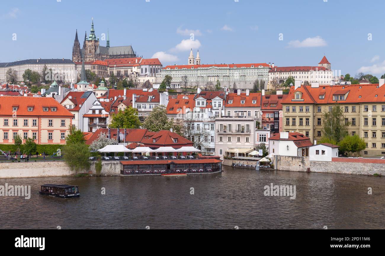 Prague, Czech Republic - April 30, 2017: Old Ptown of rague view on a sunny day, Vltava river coast Stock Photo