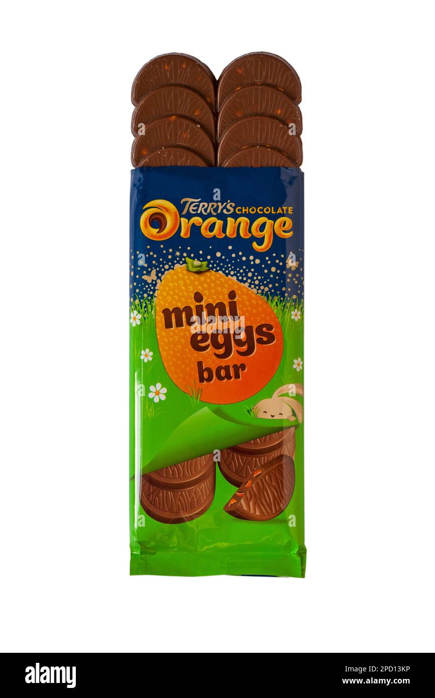 Terry's chocolate orange mini eggs bar opened to show contents isolated
