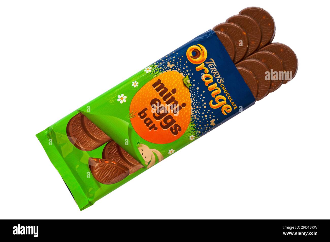 Terry's chocolate orange mini eggs bar opened to show contents isolated