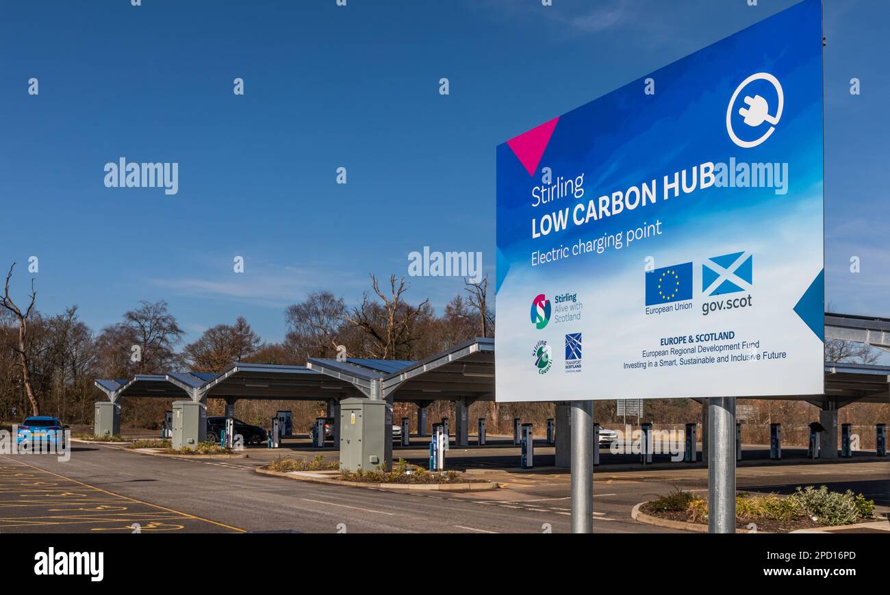 The Low Carbon Hub and electric vehicle charging point in the city of Stirling in Scotland Stock Photo