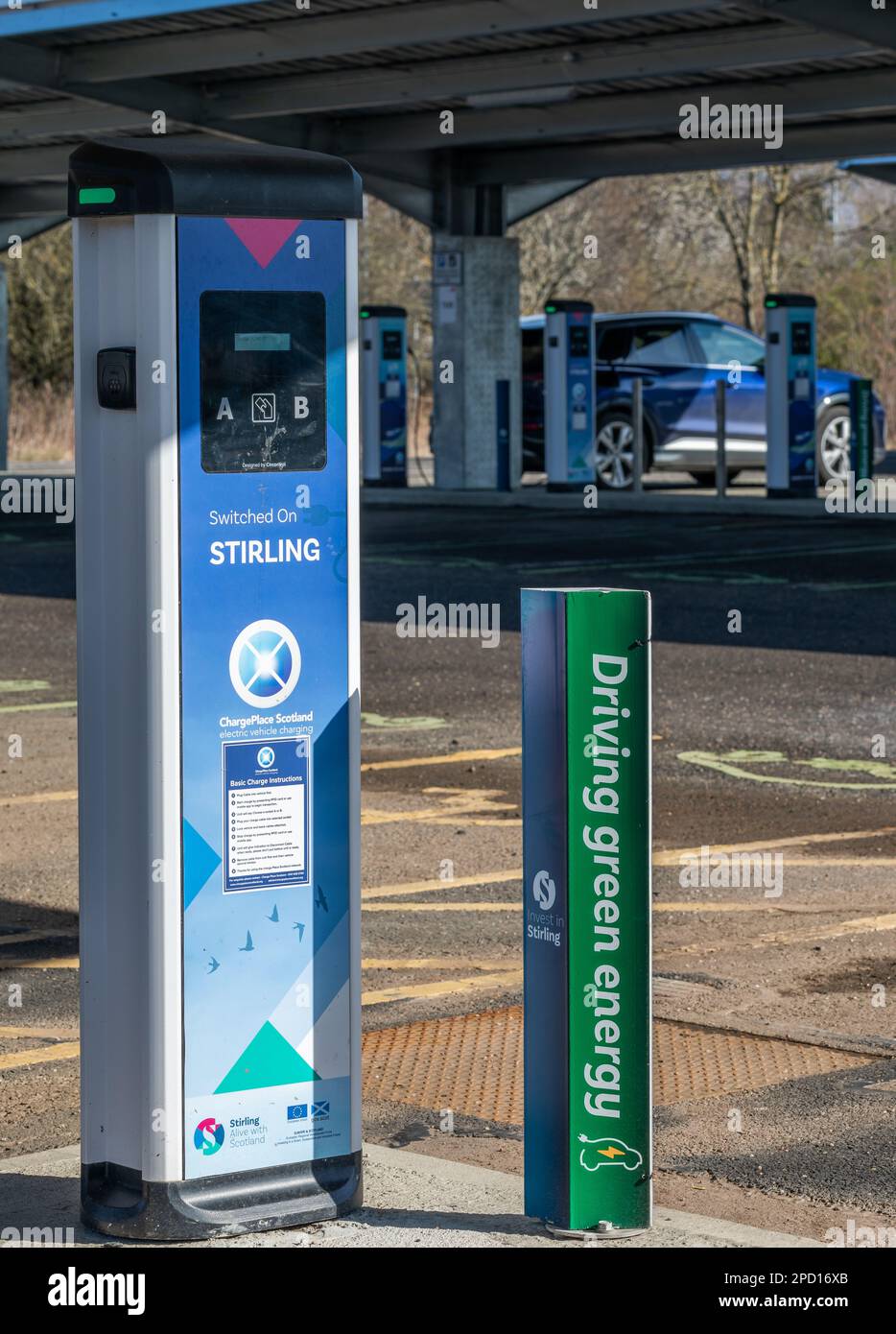 The Low Carbon Hub and electric vehicle charging point in the city of Stirling in Scotland Stock Photo