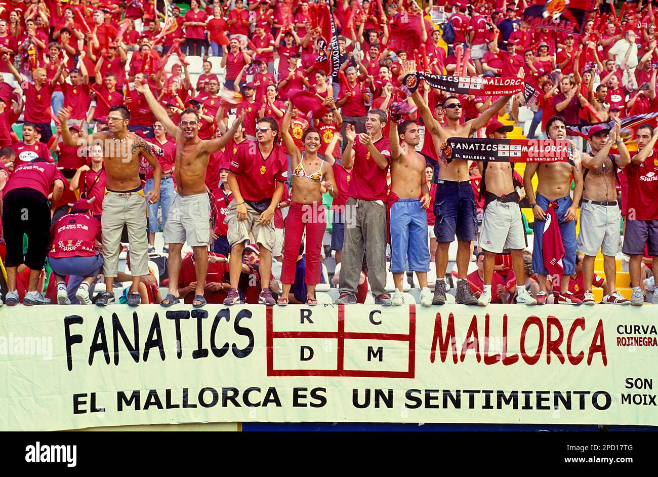 Fans of RCD Mallorca in stadium of Elche. Elche,Alicante province ,Spain Stock Photo