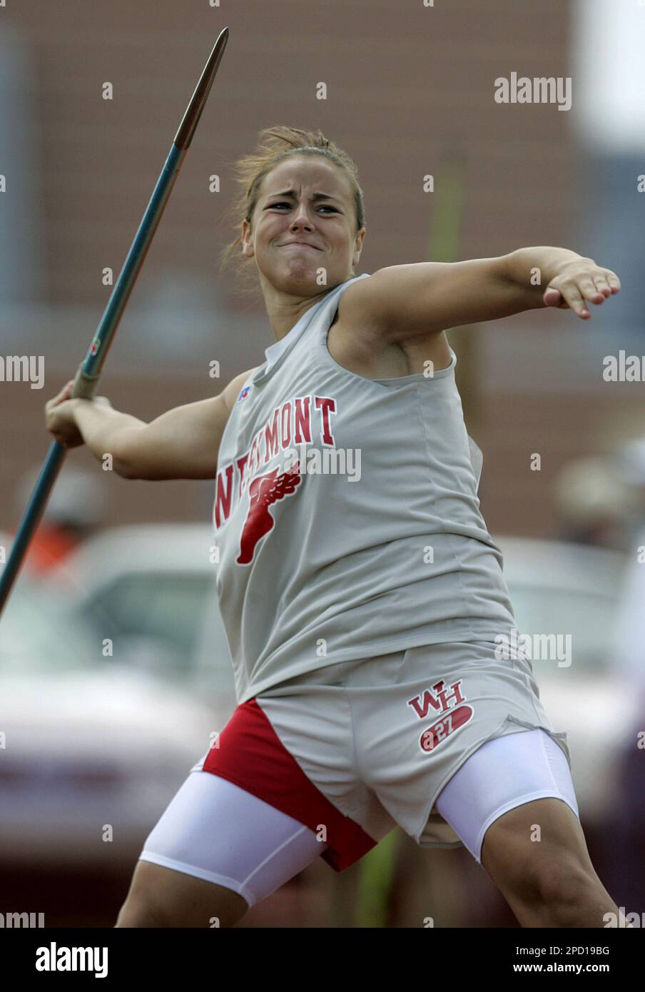 Westmont Hilltop javelin thrower Karlee McQuillen throws her javelin