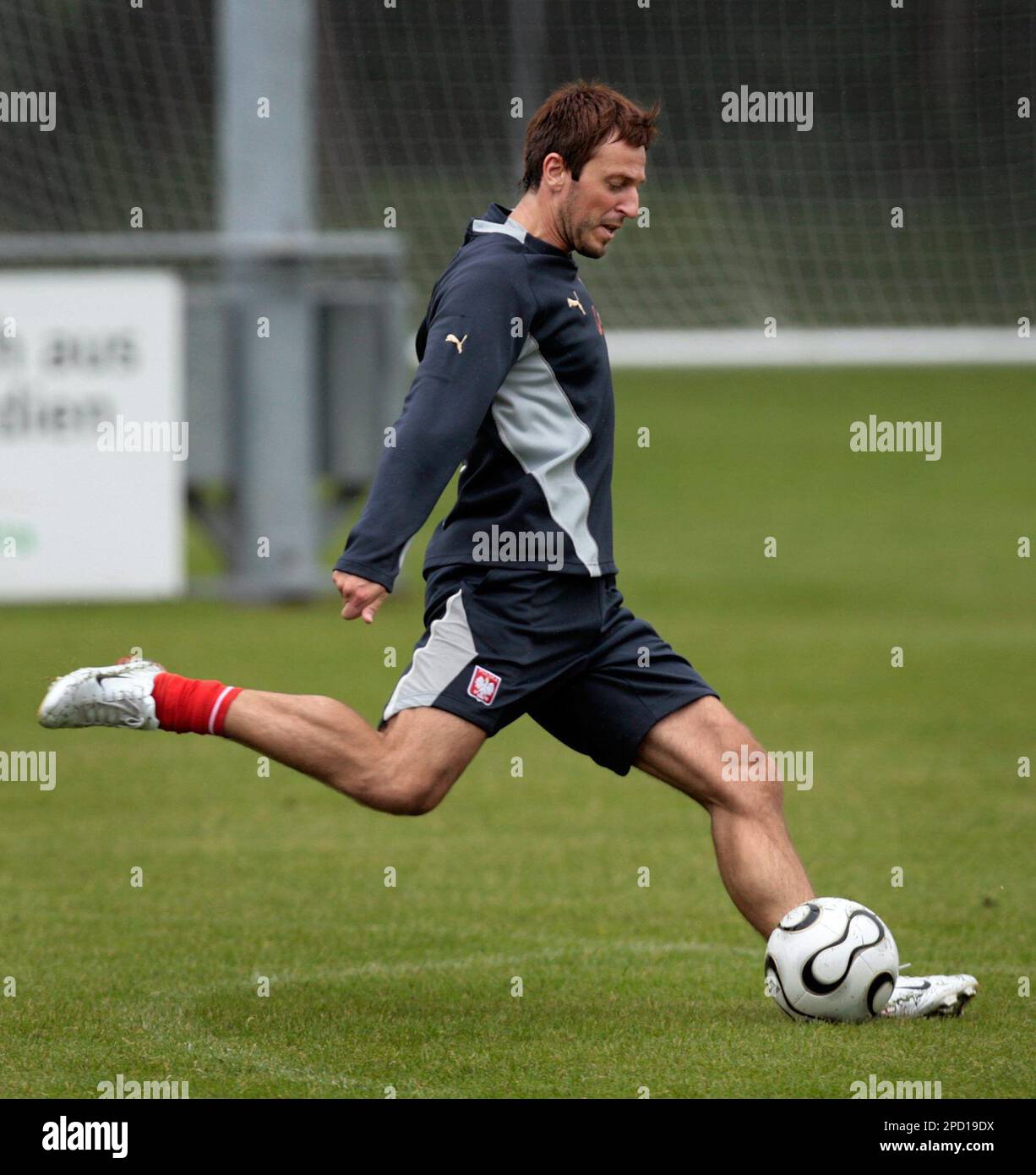 Celtic Glasgow player Maciej Zurawski plays the ball, during a training  session of Poland's national soccer team in Bad Ragaz, eastern part of  Switzerland, Saturday May 27, 2006. Poland will play in
