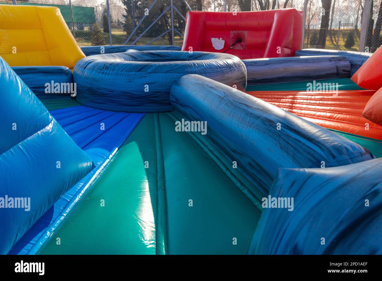 Inflatable trampoline for friendly outdoor sports competition Stock ...
