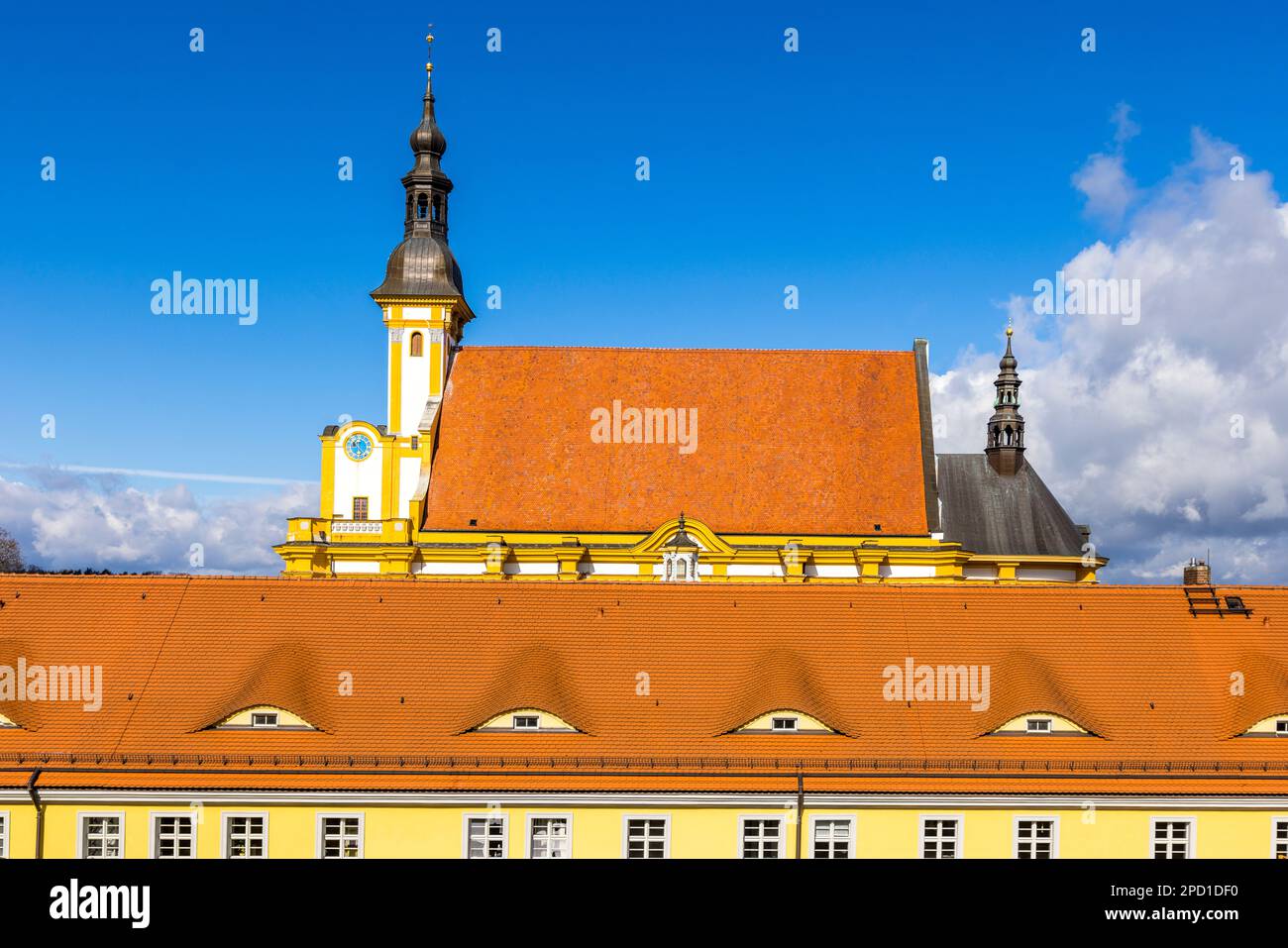 Neuzelle Baroque Monastery, Germany. The Catholic Collegiate Church of the Assumption of the Virgin Mary in Neuzelle Monastery with outbuildings Stock Photo