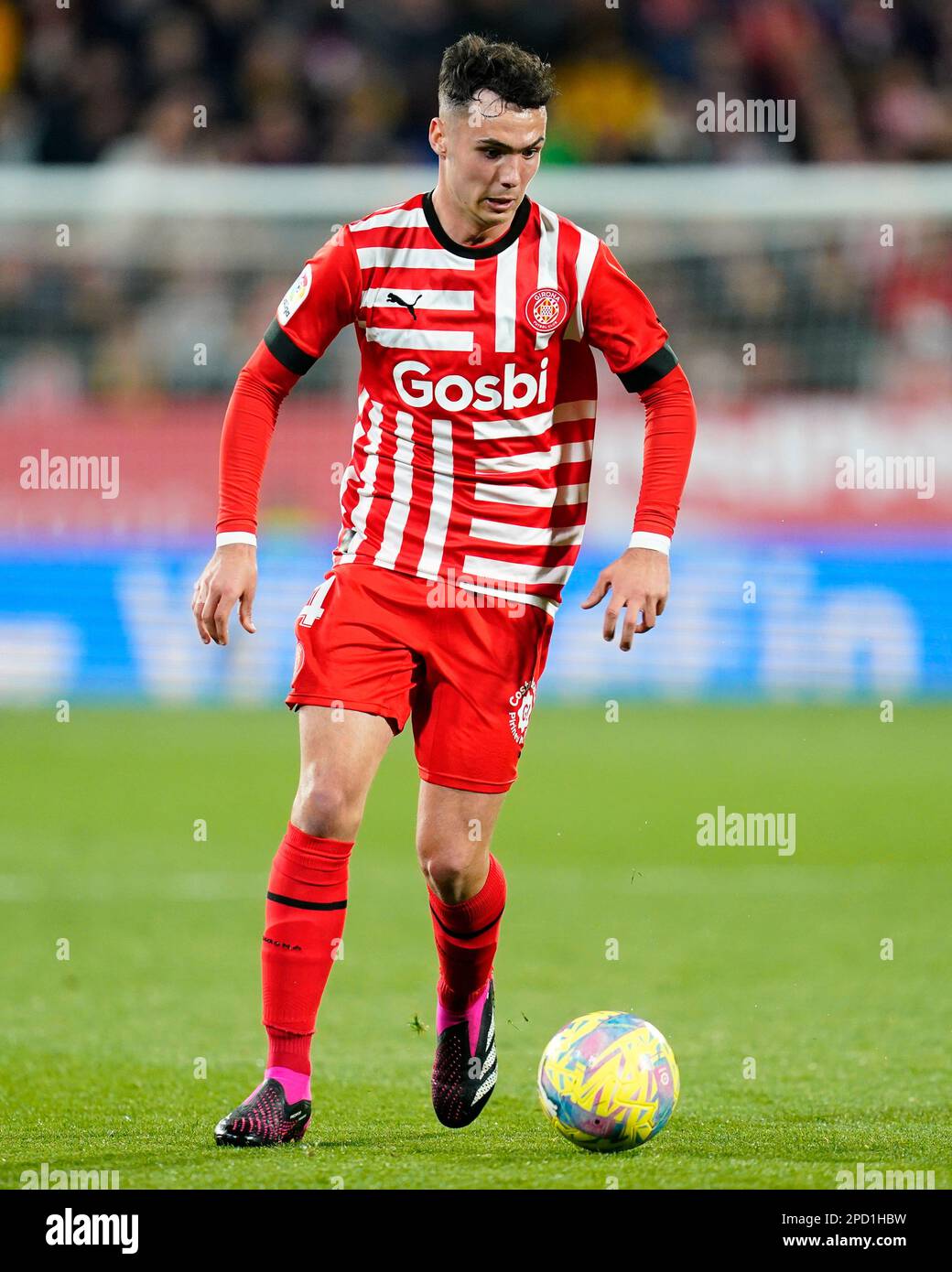 Arnau Martinez of Girona FC during the La Liga match between Girona FC and Atletico de Madrid played at Montilivi Stadium on March 12, 2023 in Girona, Spain. (Photo by Sergio Ruiz / PRESSIN) Stock Photo