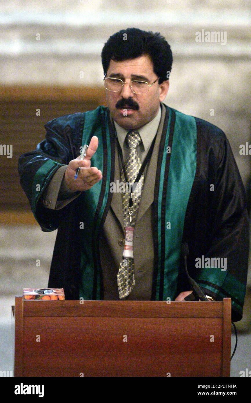 Saddam Hussein's lawyer, Khalil alDulaimi presents his case to the