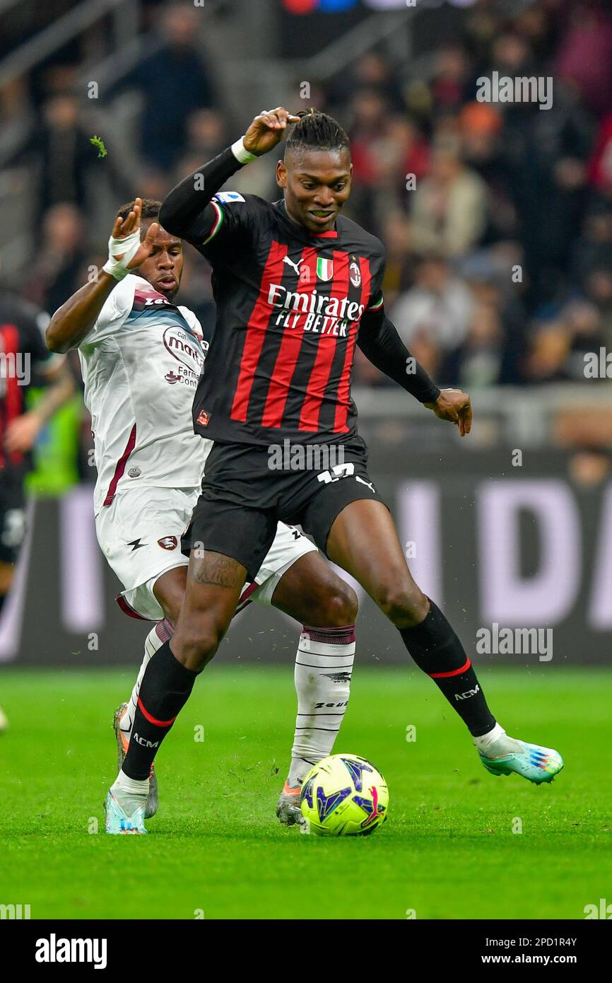 Milano, Italy. 14th Feb, 2023. Rafael Leao (17) of AC Milan seen during the  UEFA Champions League match between AC Milan and Tottenham Hotspur at San  Siro in Milano. (Photo Credit: Gonzales