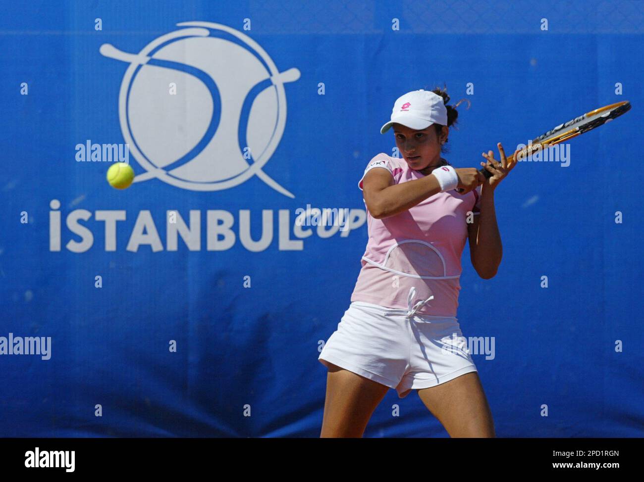 Sania Mirza of India returns the ball to Turkey's Ipek Senogul during the  first round match in the Sony Ericsson WTA Tour Istanbul Cup tennis  tournament. in Istanbul, Turkey, Tuesday, May 23,