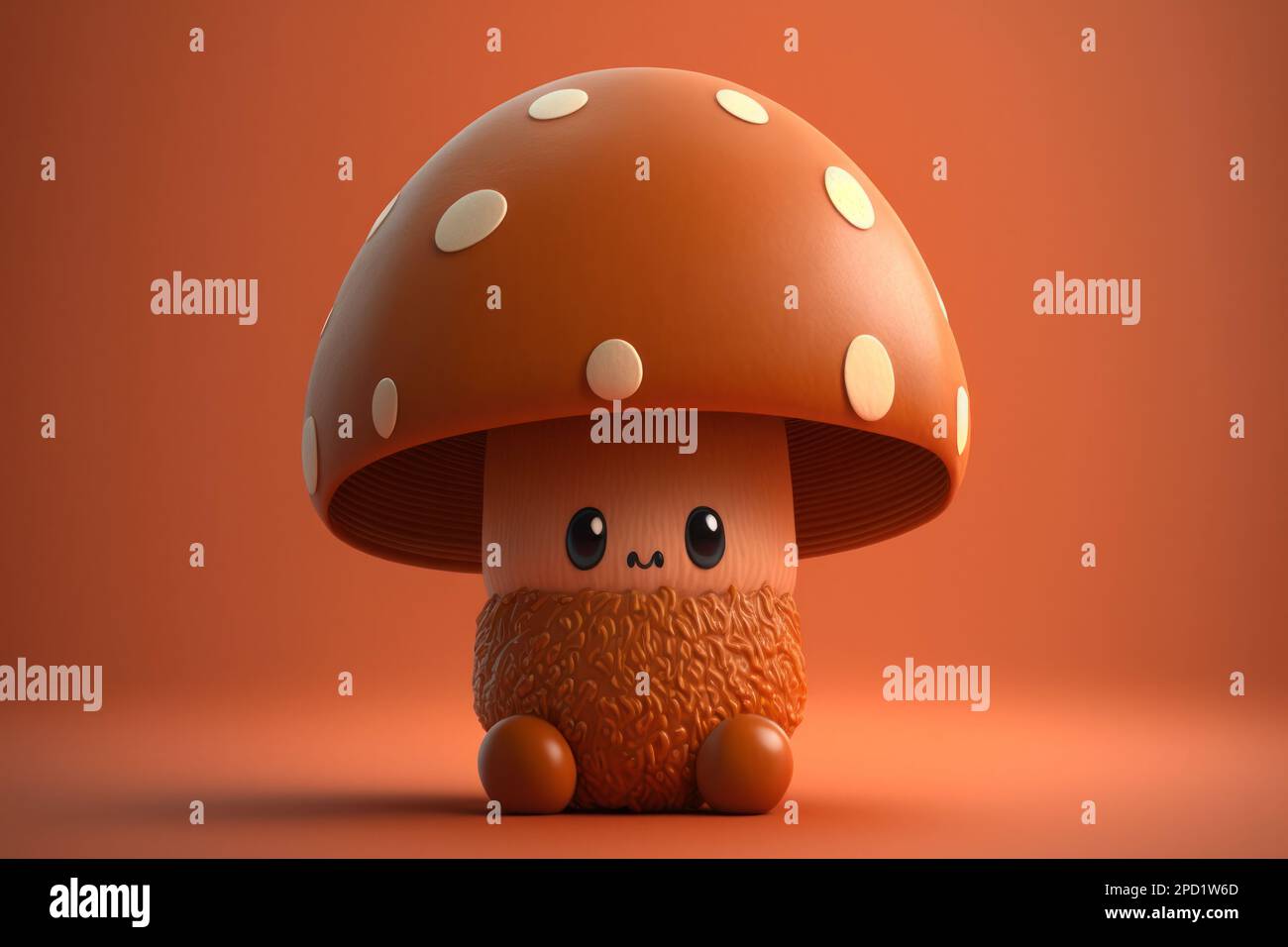 Adorable mushroom with smiling face on solid color studio background