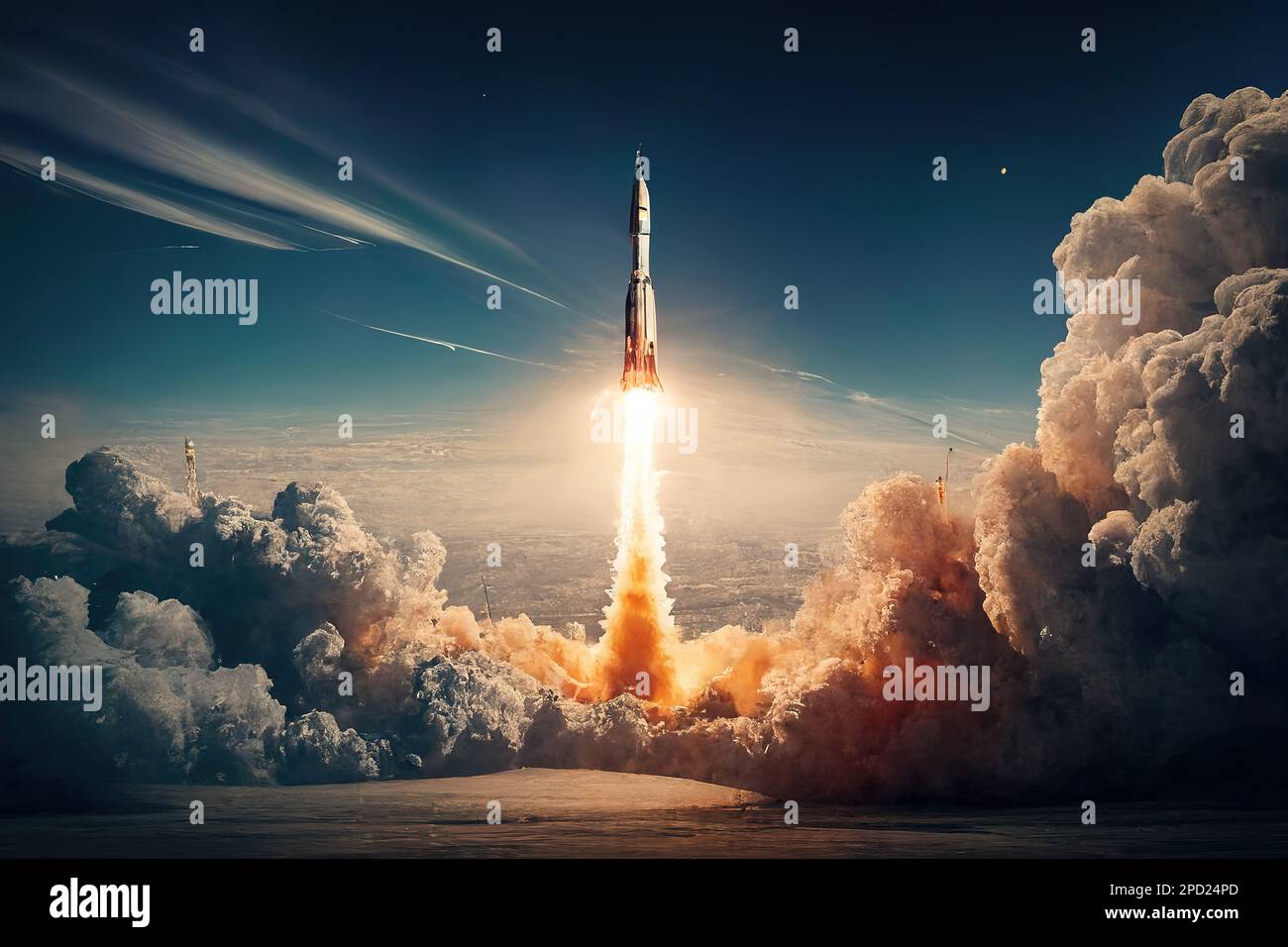 Rocket launch. Generative Ai image Stock Photo