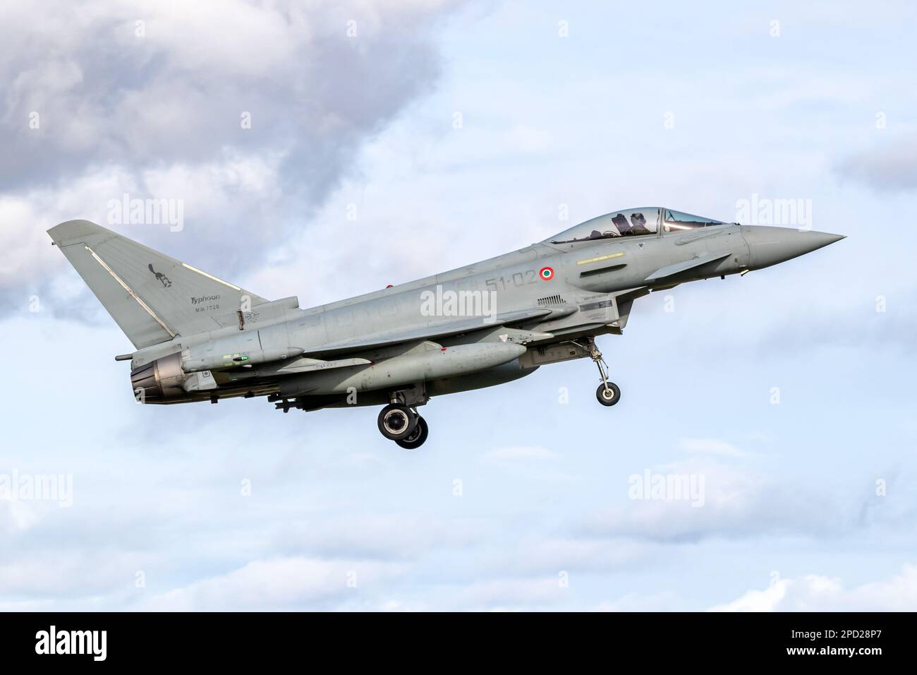 Italian Air Force Eurofighter F-2000A Typhoon from 132 Gruppo CBR Istrana arriving at Leeuwarden Air Base, The Netherlands - March 30, 2022 Stock Photo