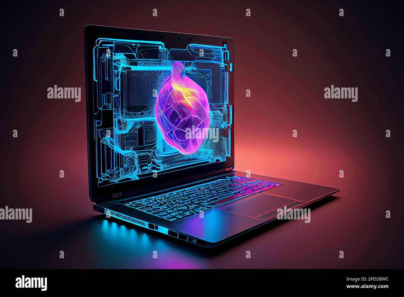 A laptop hologram, showing a futuristic display of interactive