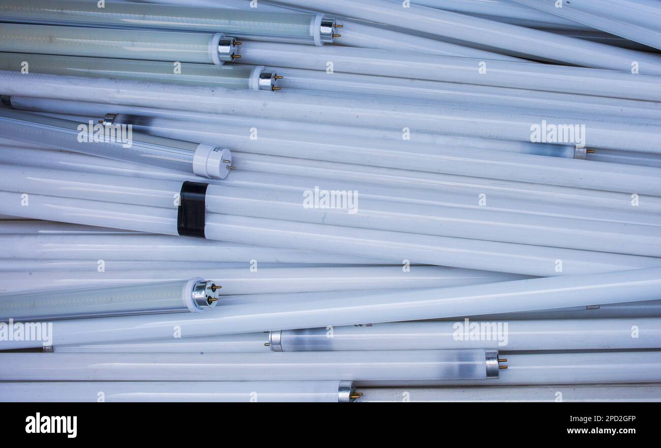 fluorescents lamp tubes for disposal at a recycling yard, recycling