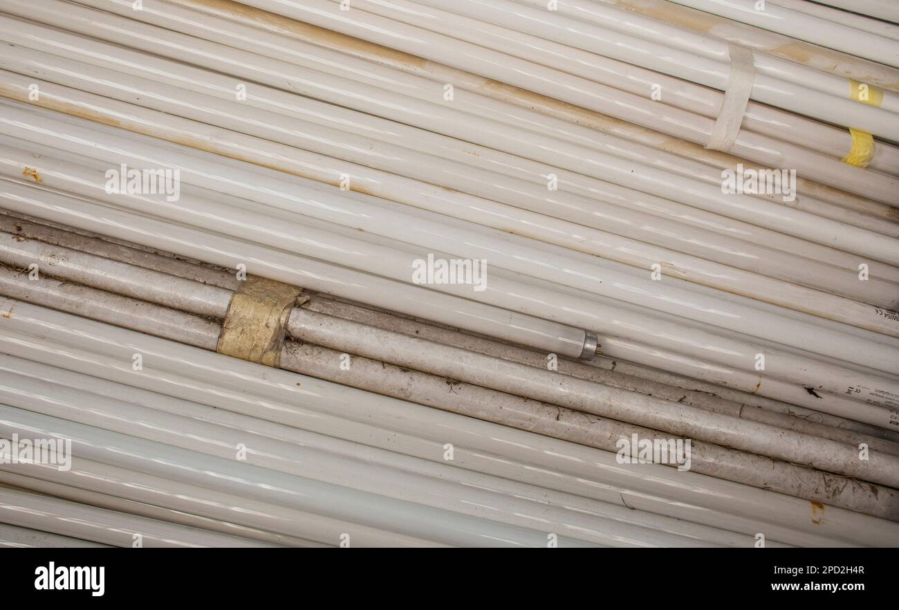 fluorescents lamp tubes for disposal at a recycling yard, recycling