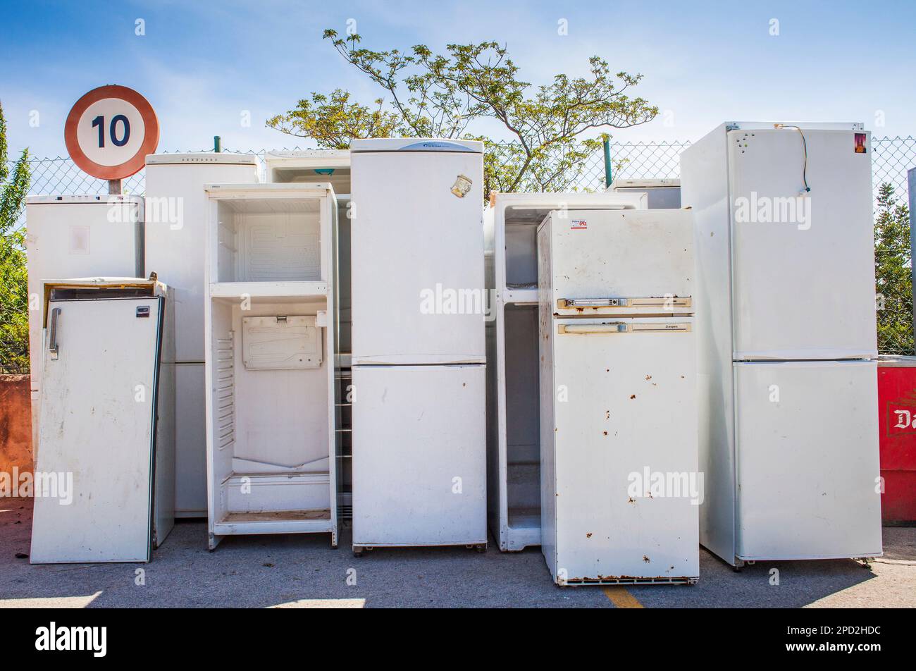 Refrigerators storage to recycle,recycling center Stock Photo Alamy