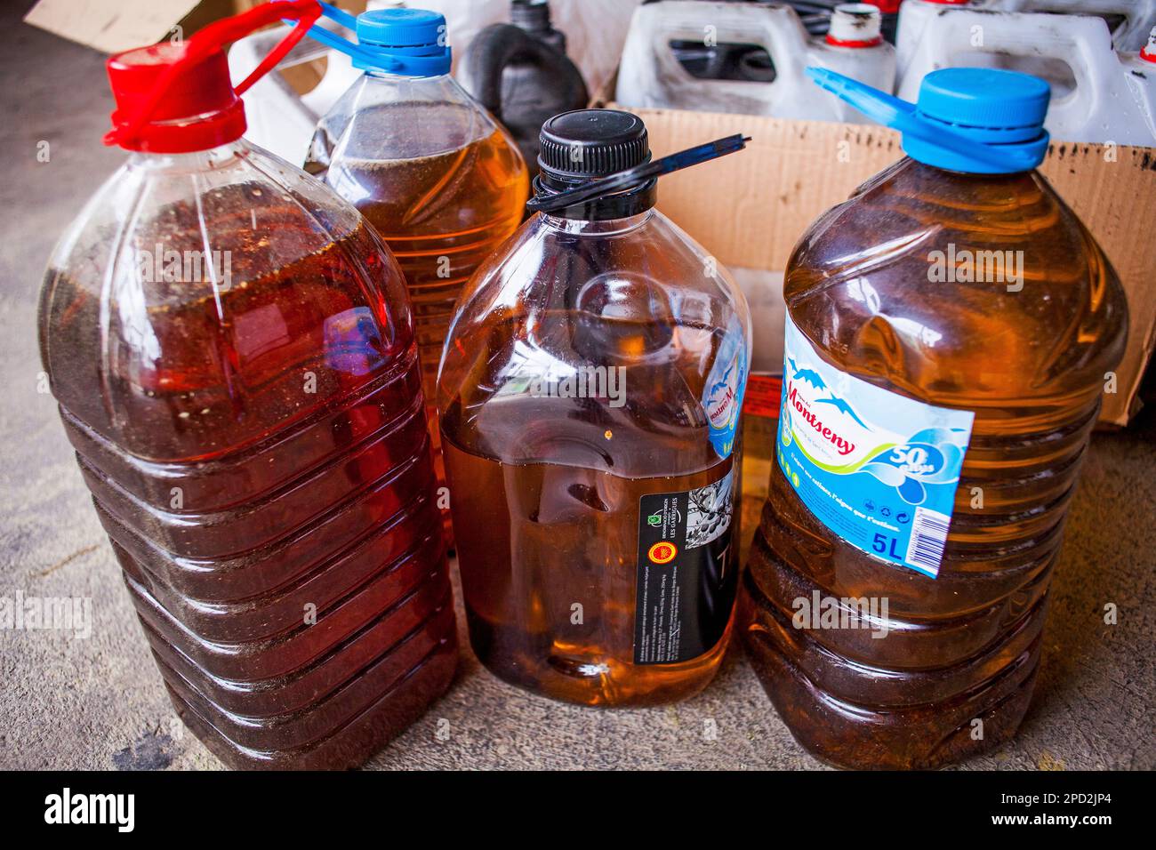 vegetable oil storage to recycle, recycling center Stock Photo Alamy