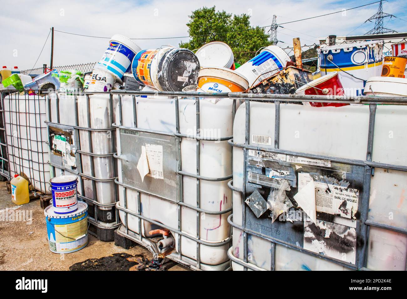 Used paint cans storage to recycle,recycling center Stock Photo Alamy