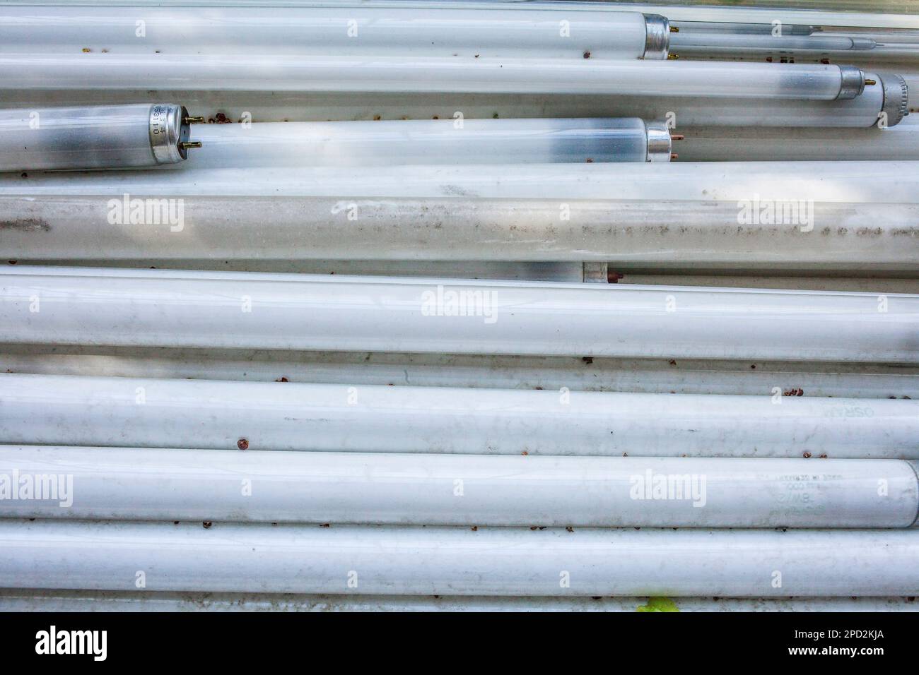 fluorescents lamp tubes for disposal at a recycling yard, recycling