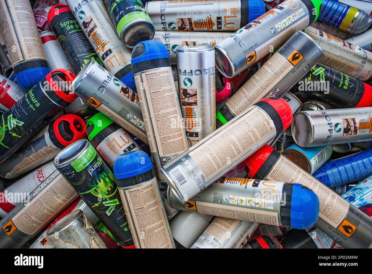 Aerosol storage to recycle, recycling center Stock Photo Alamy