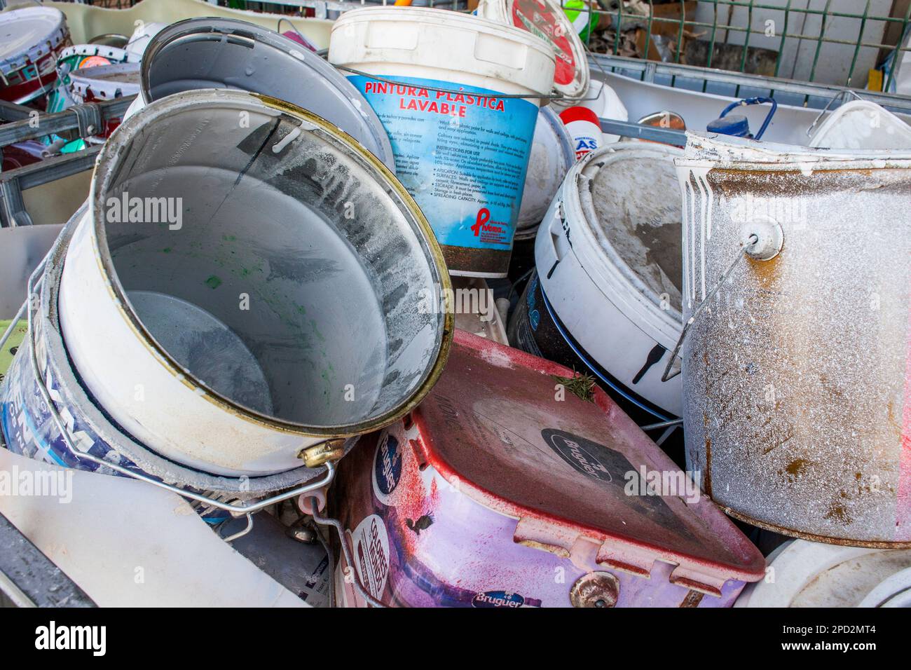 Used paint cans storage to recycle,recycling center Stock Photo Alamy