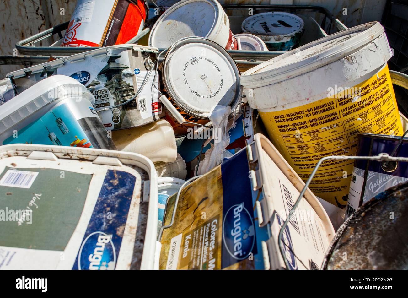 Used paint cans storage to recycle,recycling center Stock Photo Alamy
