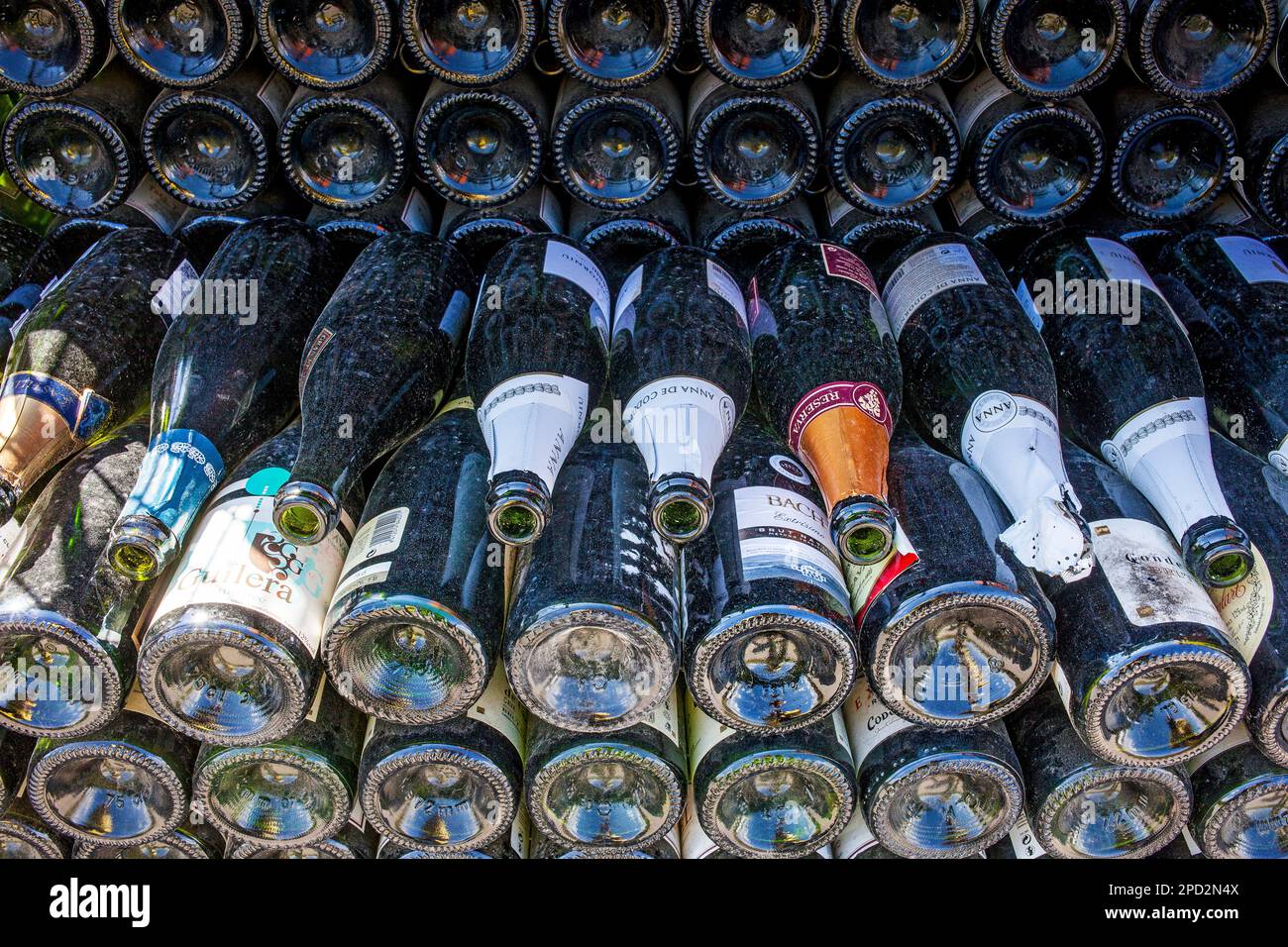Bottles of champagne storage to recycle, recycling center Stock Photo