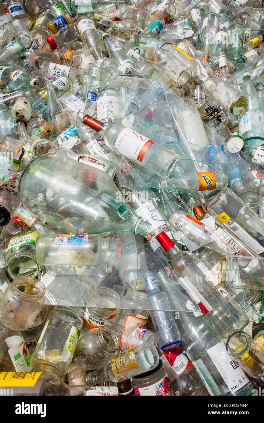 Glass bottles storage to recycle, recycling center Stock Photo Alamy
