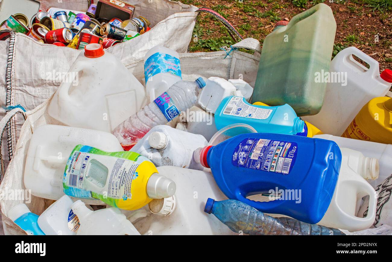 Used plastic bottles storage to recycle,recycling center Stock Photo