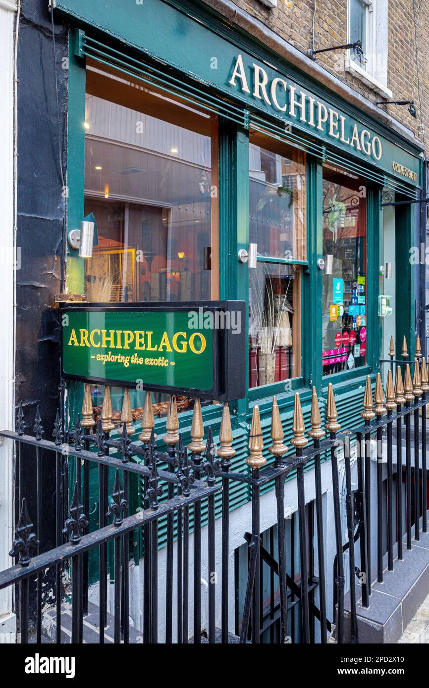 Archipelago Restaurant Fitzrovia - The Archipelago unusual food restaurant in Cleveland St, Fitzrovia, Central London - exotic meats and insect sides Stock Photo